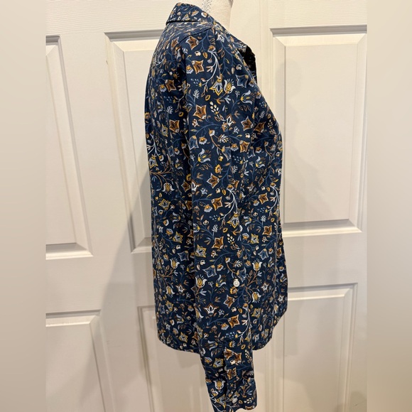 Croft & Barrow Navy Mustard Floral Button Down Shirt Cotton Stretch Size S - Picture 6 of 7